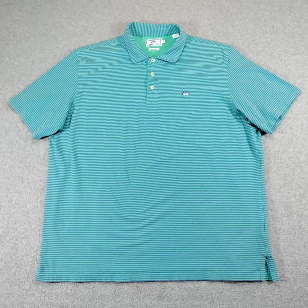 Southern Tide Shirt Men XL Classic Fit The Skipjack Polo Green Blue Striped Pima